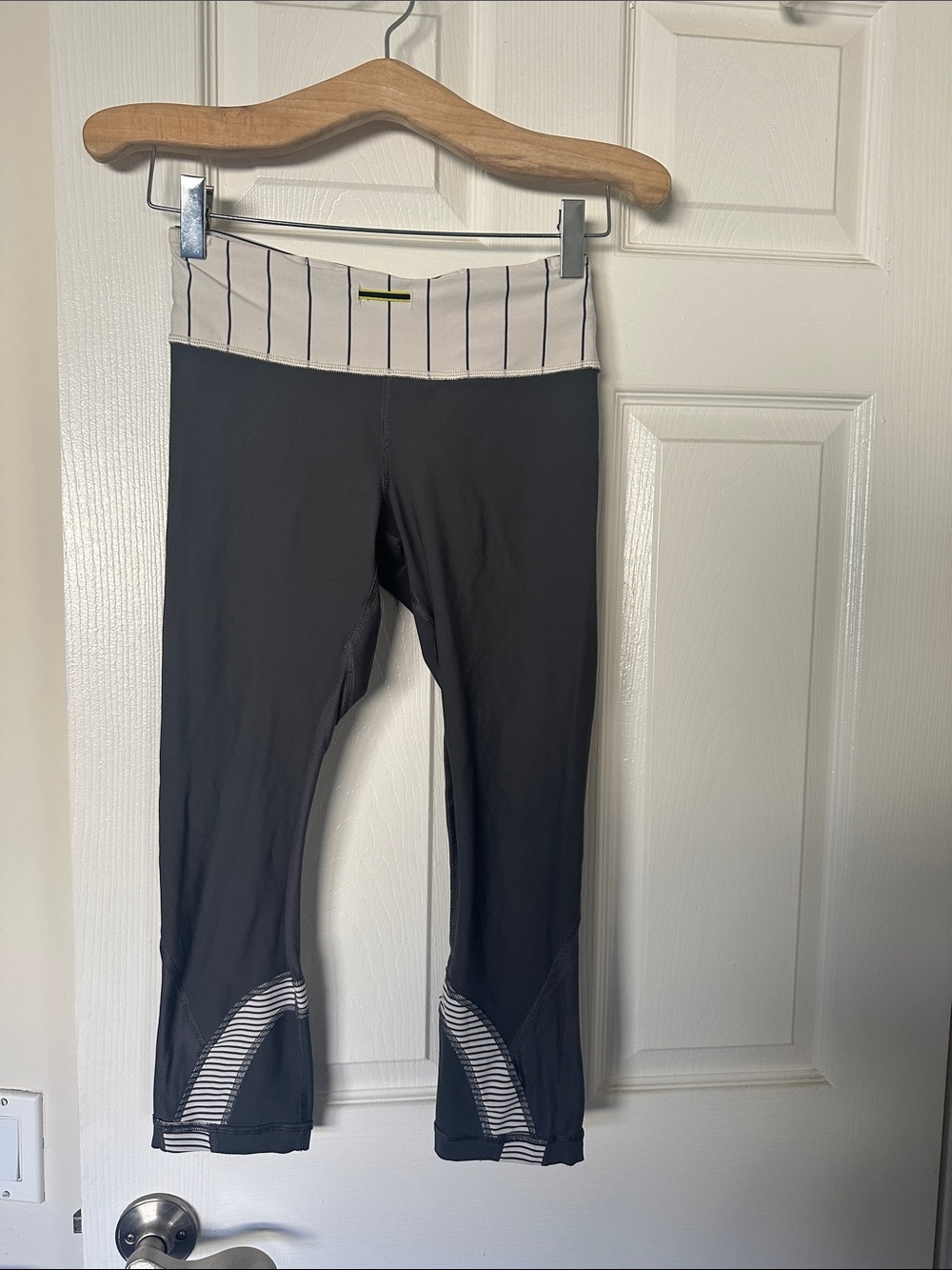 Lululemon grey Active Capri Leggings with White Striped Waistband